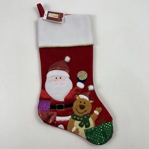 Northlight 19" Stocking Cheerful Santa and Reindeer Embellished Sparkly